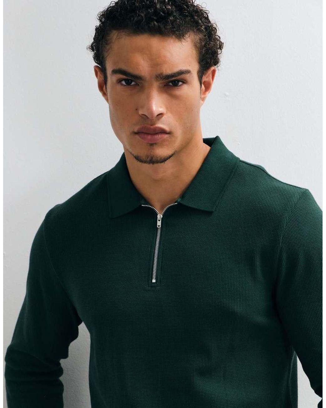 ASOS Green Long Sleeve Zip Polo for men