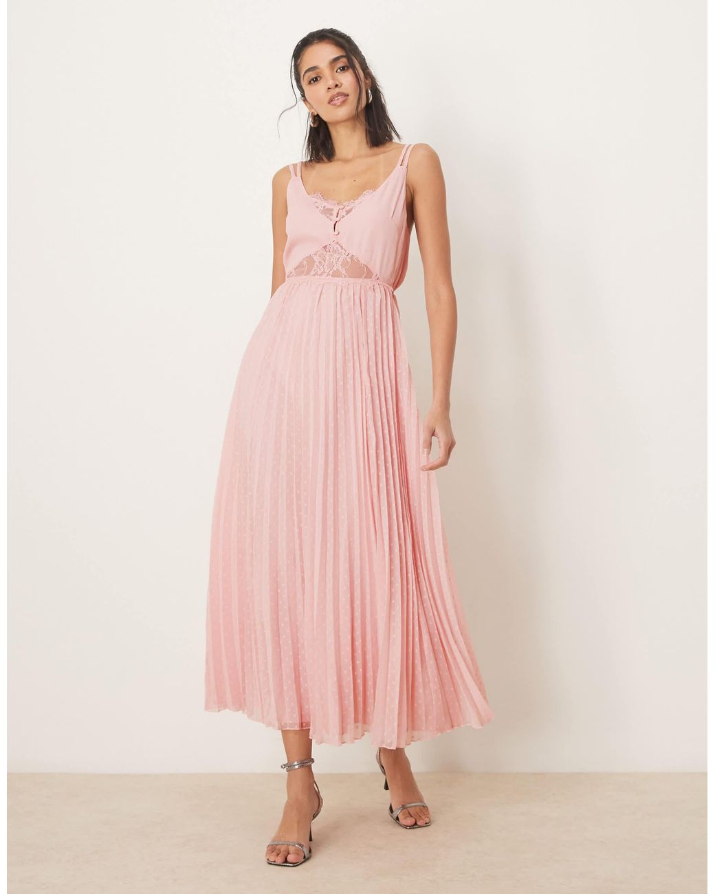 knee length dresses for ladies Hot Pink Pleated Midi Dress with Tie Waist – AX Paris