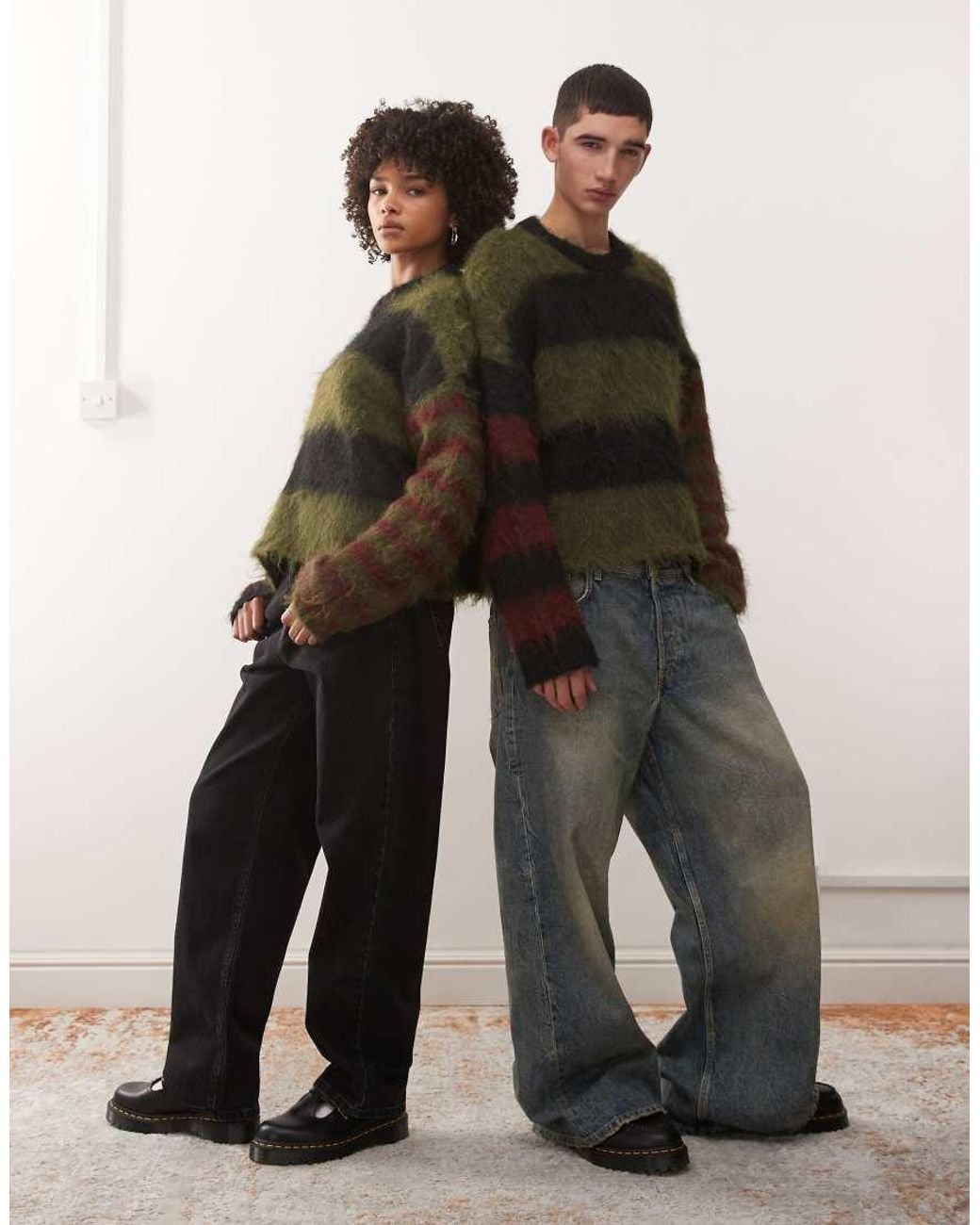 The Ragged Priest Black Striped Fluffy Jumper