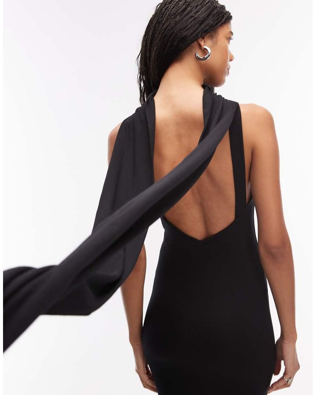 ASOS Blue High Neck Backless Maxi Dress With Drape Scarf Detail