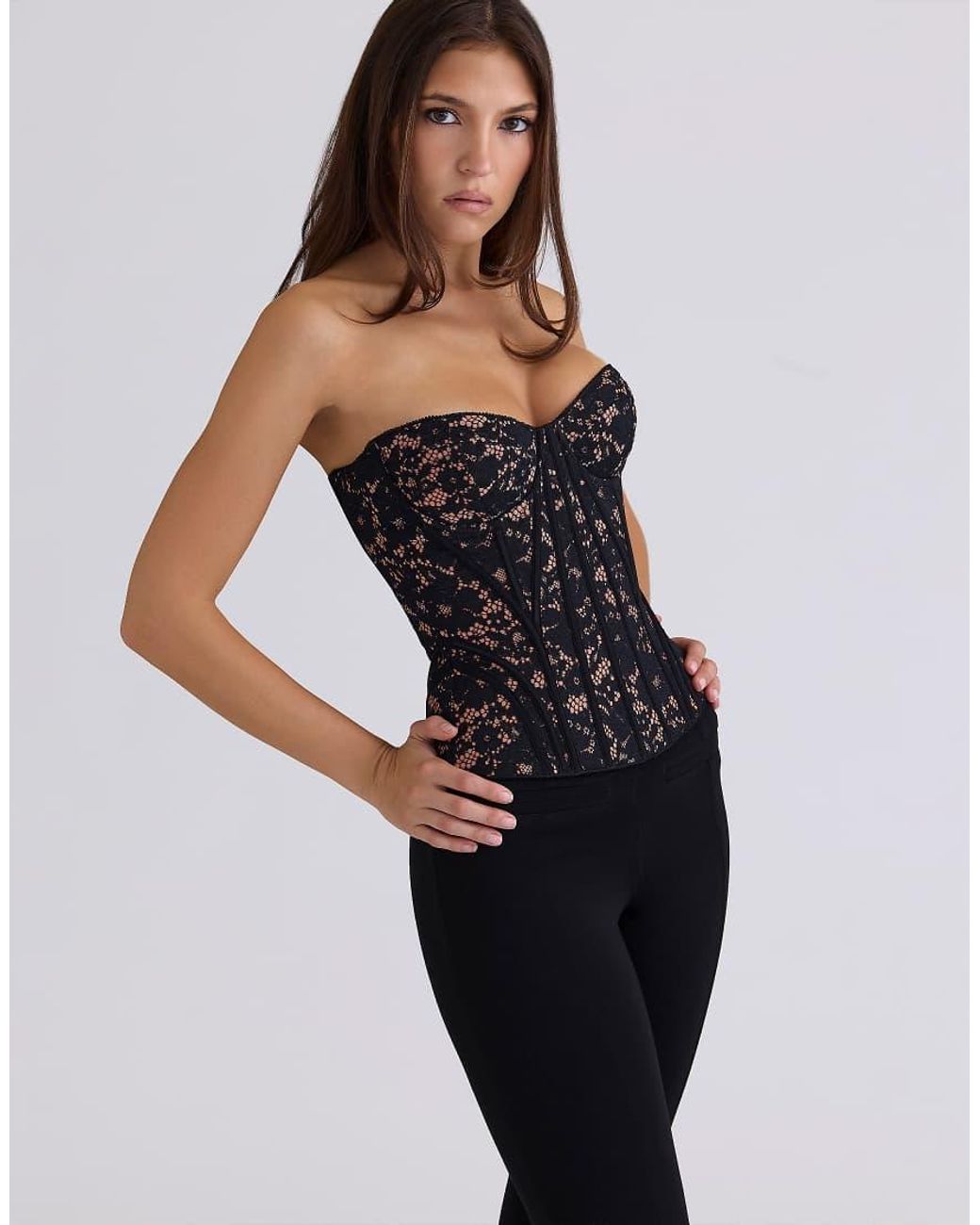 House Of Cb Blue Solaine Floral Lace Boned Corset Top