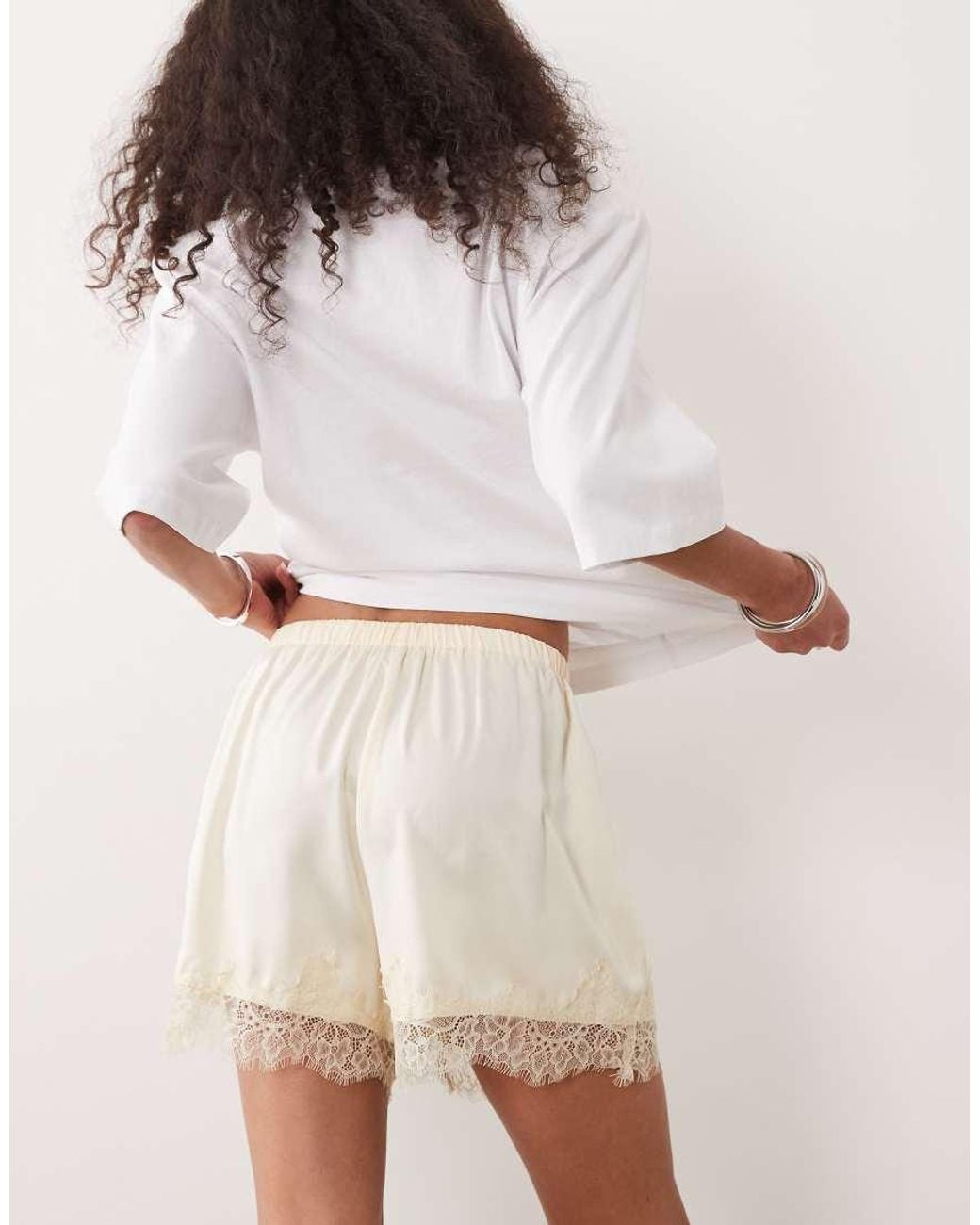 New Look White Lace Trim Satin Shorts
