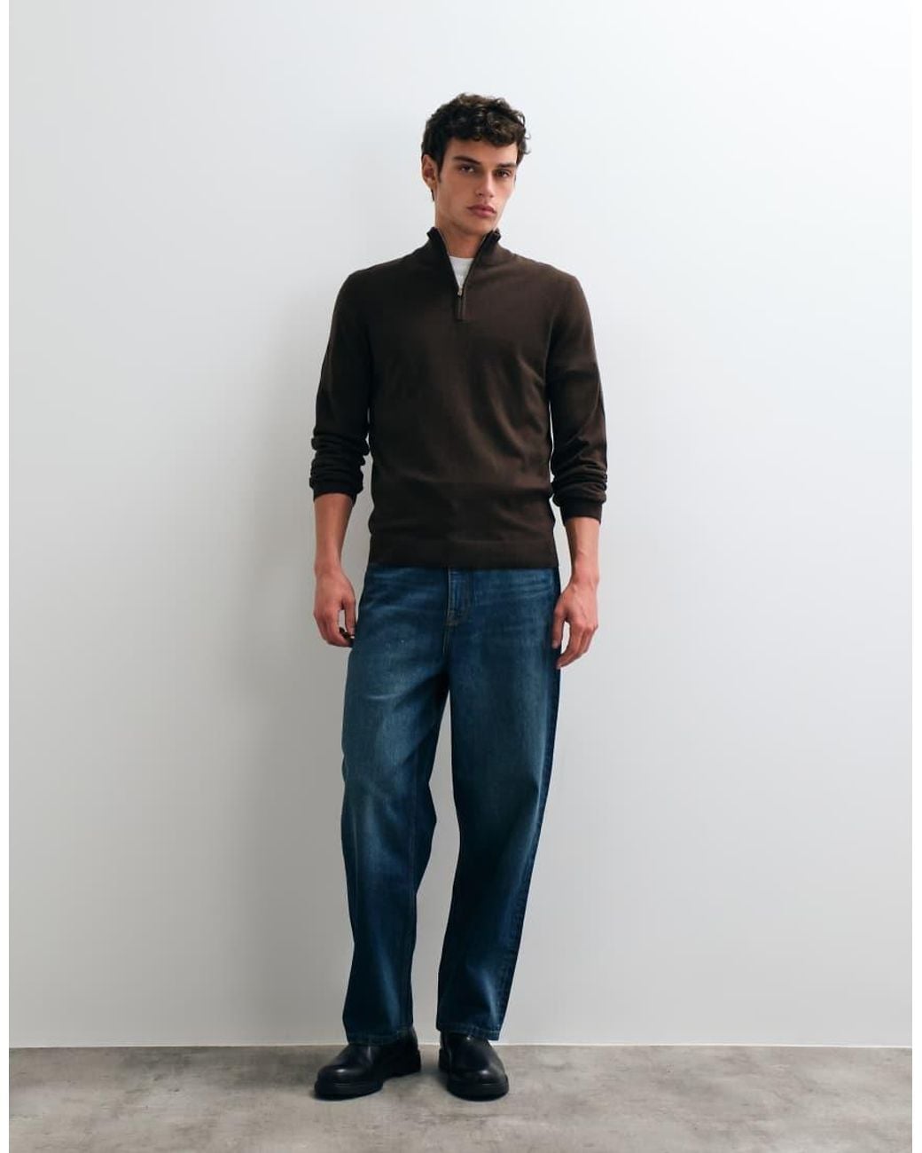 New Look Black 1/4 Zip Funnel Neck Jumper for men