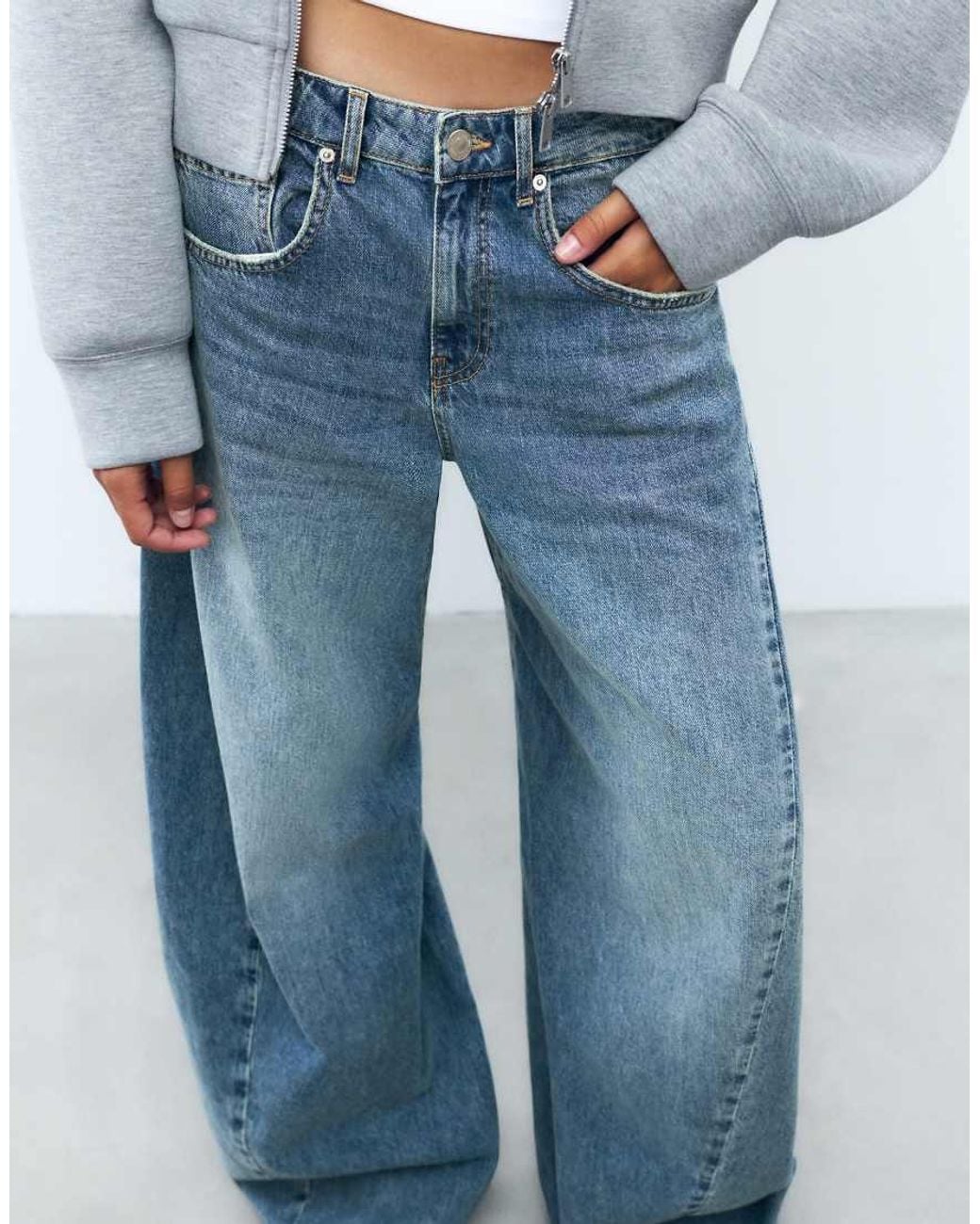 Pull&Bear Blue Balloon Baggy Jeans With Seams