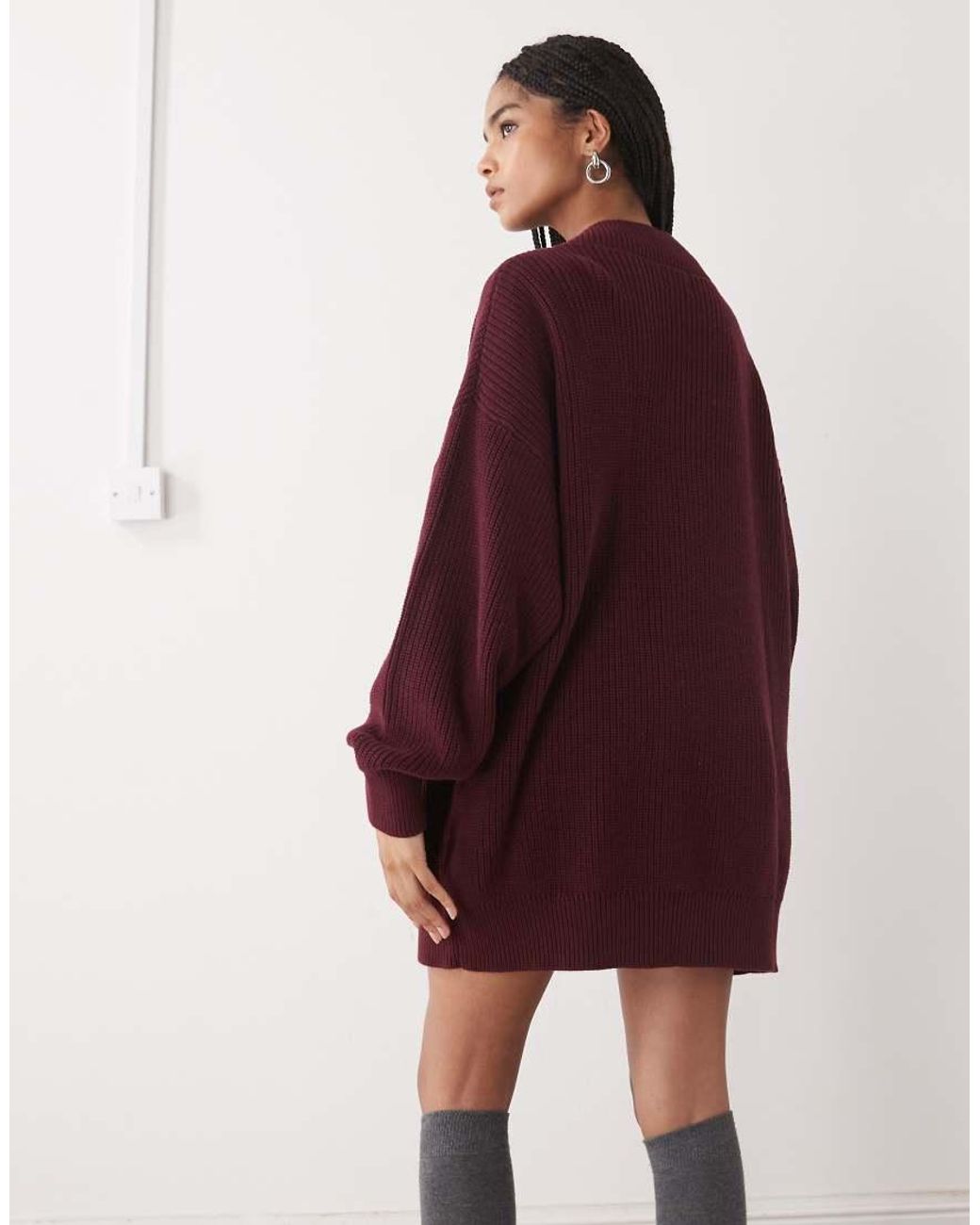 Monki Red Exclusive Longline Knitted Oversized Cardigan