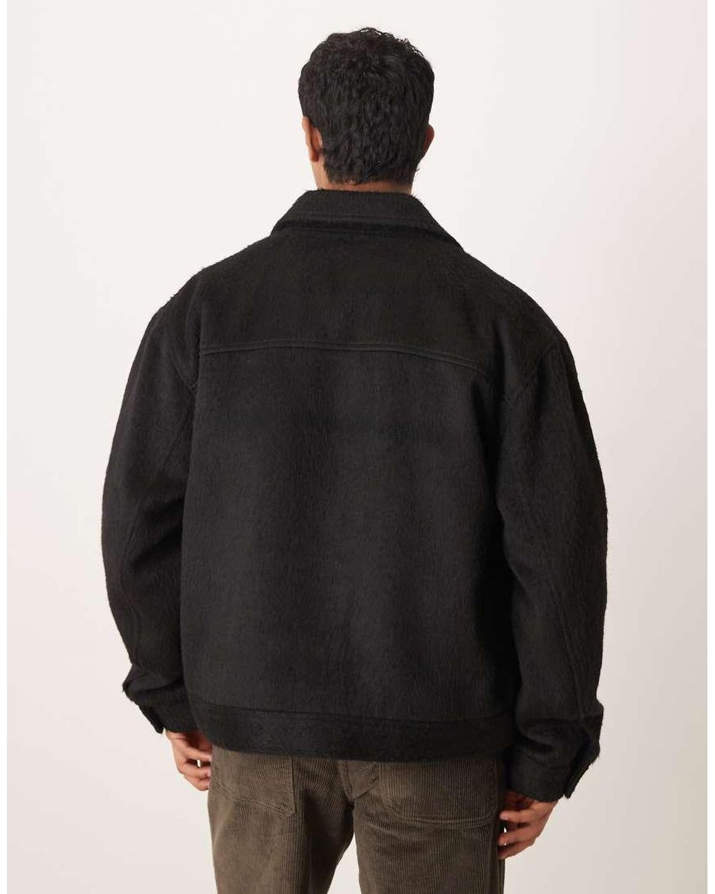 ASOS Black Wool Look Brushed Harrington Jacket for men