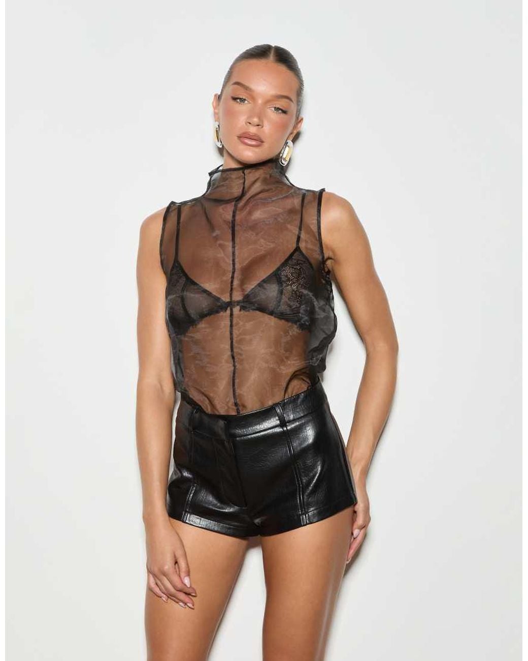 Noughts & Kisses Brown Organza High Neck Sleeveless Top