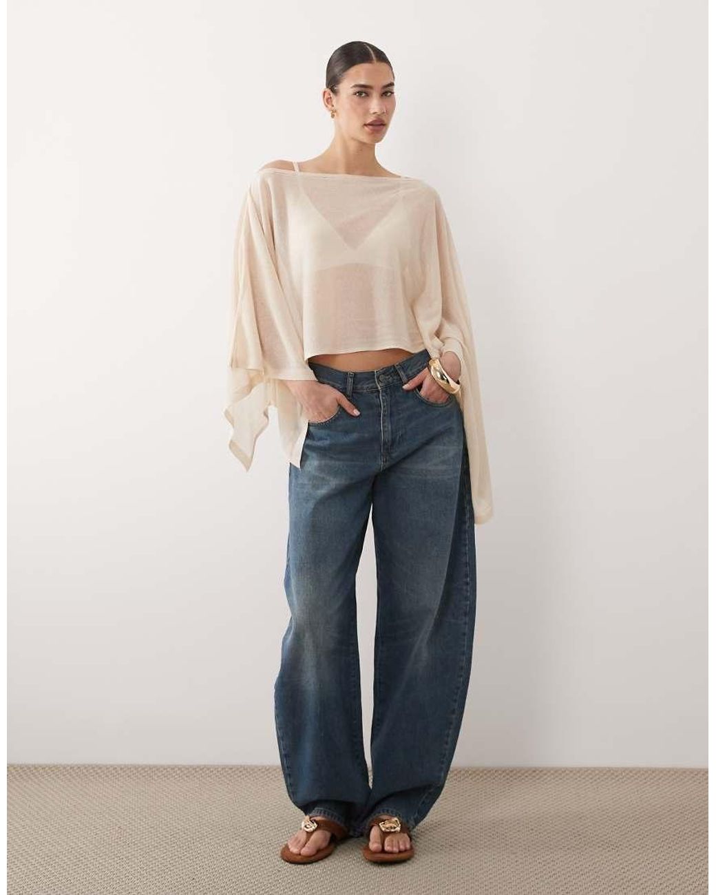ASOS Natural Fine Knit Sheer Poncho