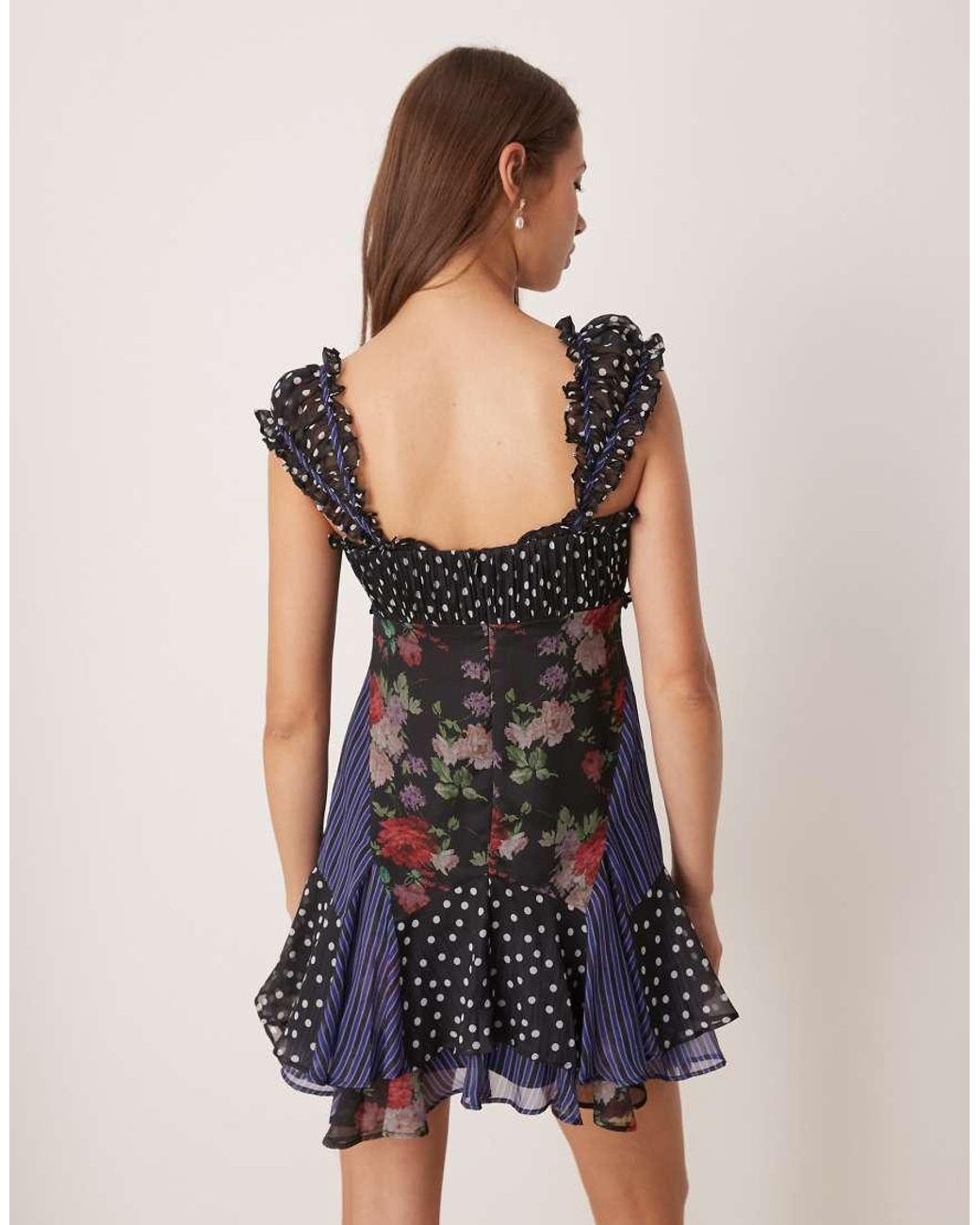 ASOS Blue Cap Sleeve Contrast Ribbon Ruffle Hem Mini Dress