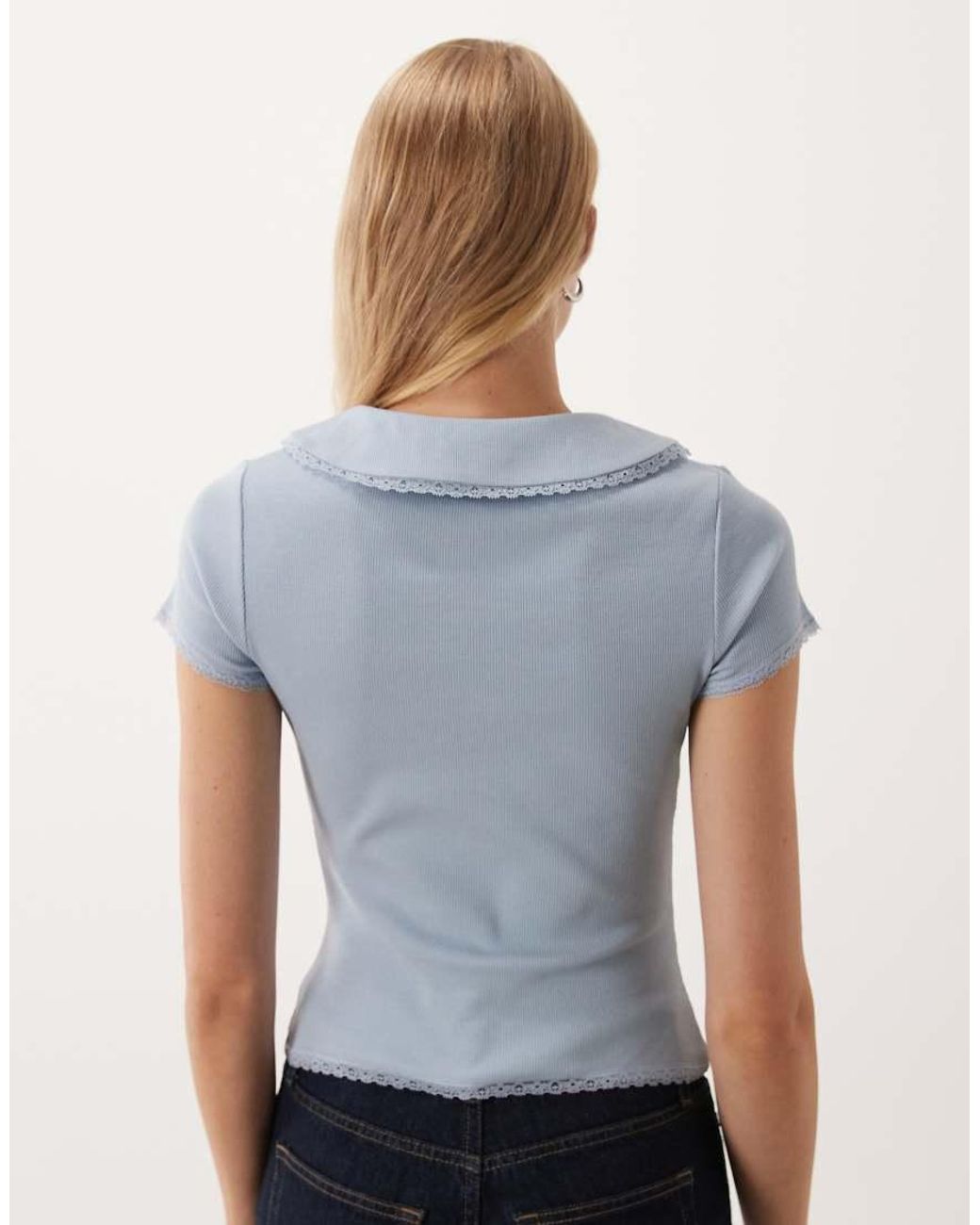 Miss Selfridge Blue Keyhole Button Up Rib Shirt