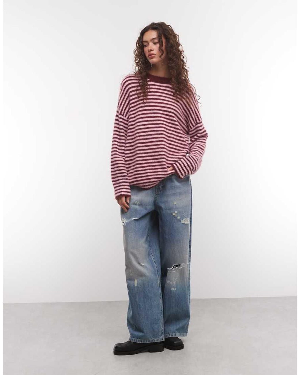 Collusion Red Fluffy Oversized Stripe Jumper