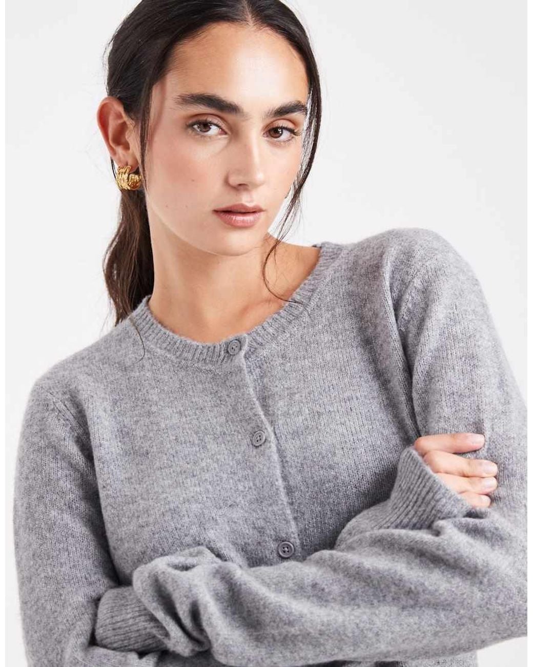 Pieces Gray Knitted Cardigan