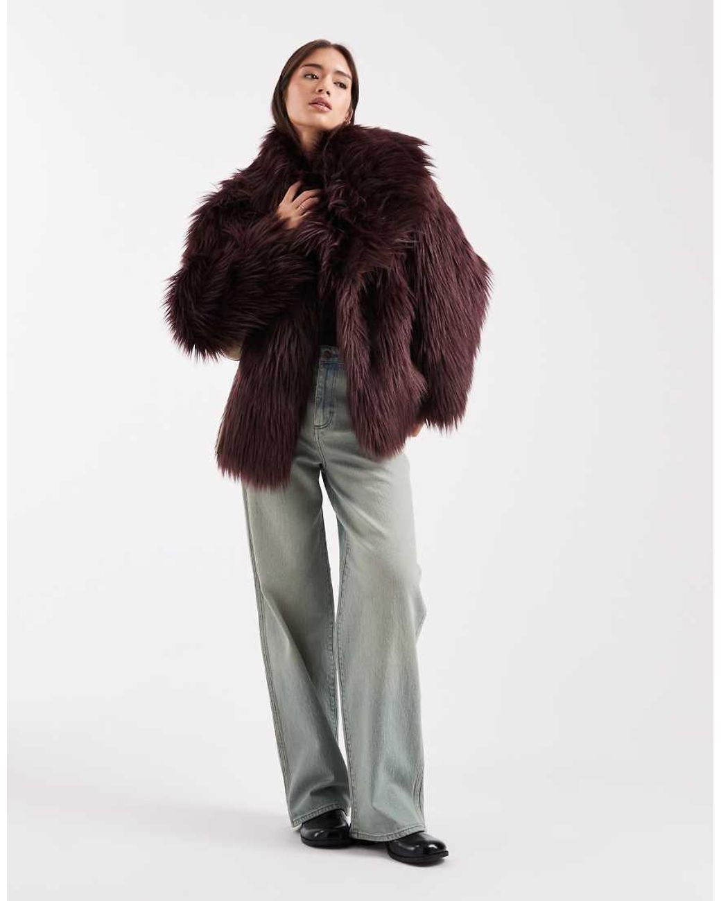 ASOS Red Oversized Jacket With Faux Fur Collar