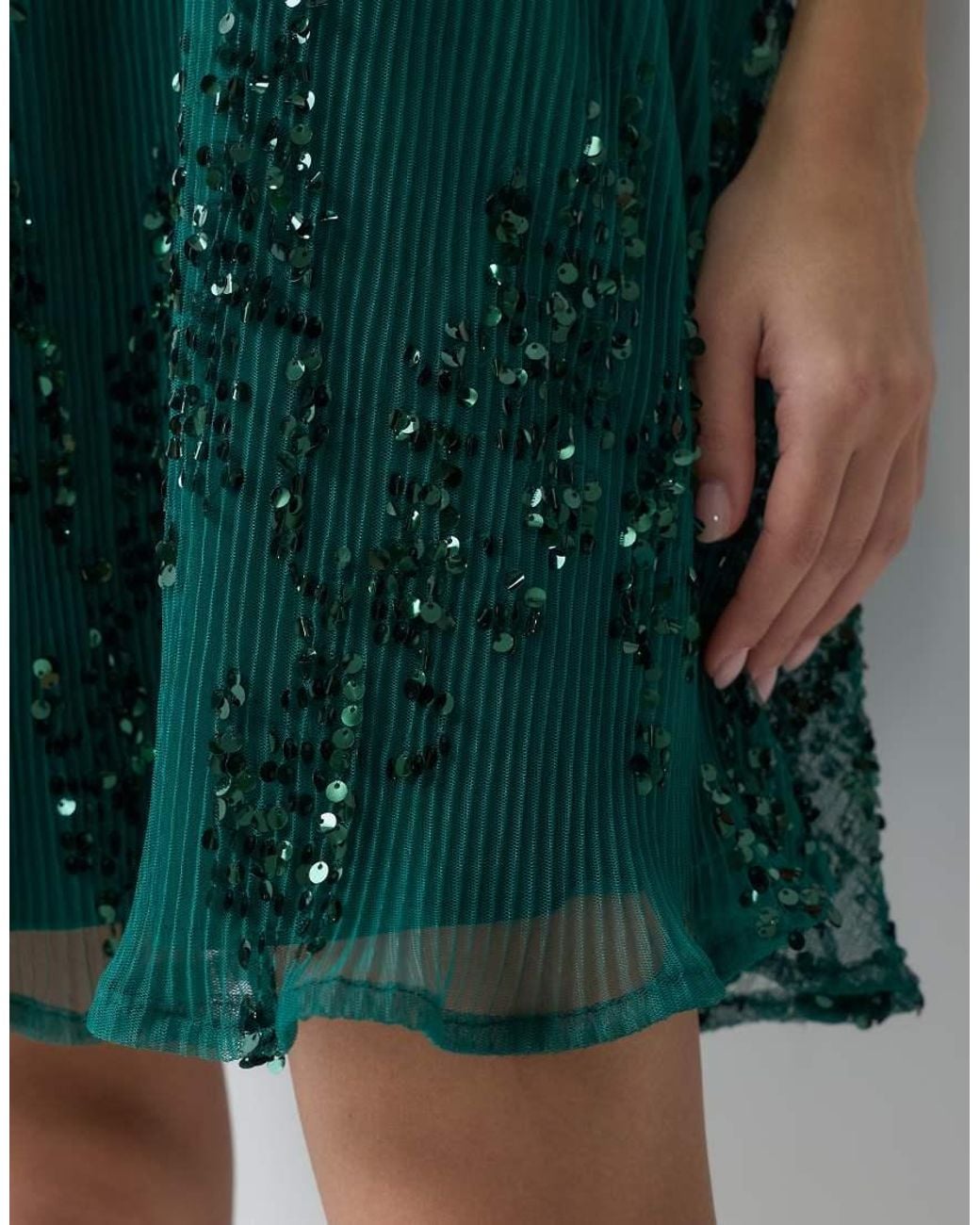 TFNC London Green Pleated Sequin Halter Neck Mini Dress