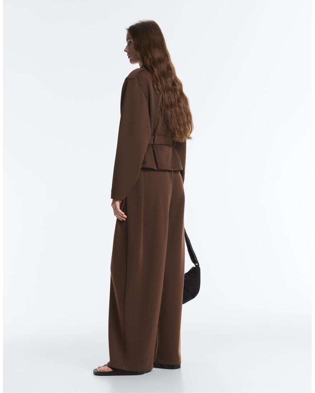 Oysho Brown Cropped Piqué Utility Jacket With Belt