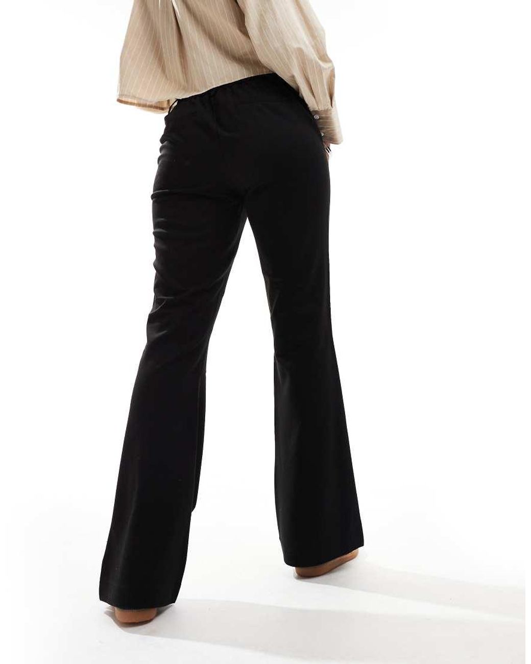 Object Black Mid Rise Pull On Flared Trousers