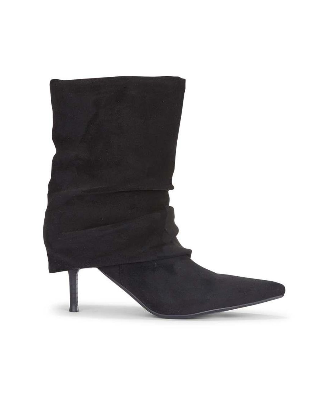SEQWL Black Slouchy Mid Calf Boots Stiletto Heels With Pointed Toe