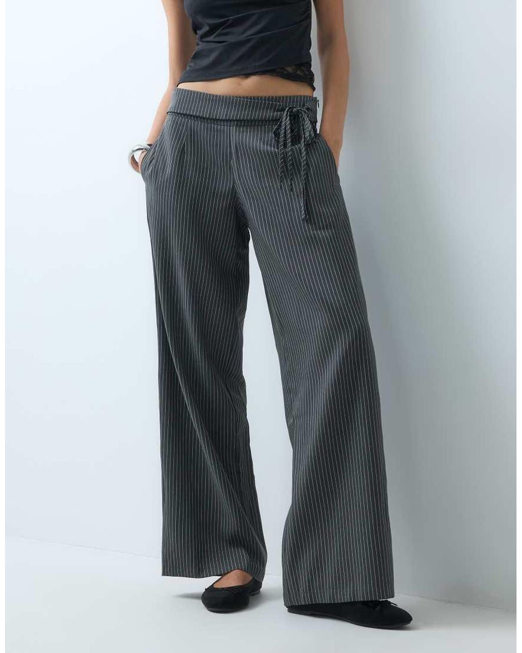 BRONZE SNAKE Gray Wide Leg Trousers With Tie Waistband