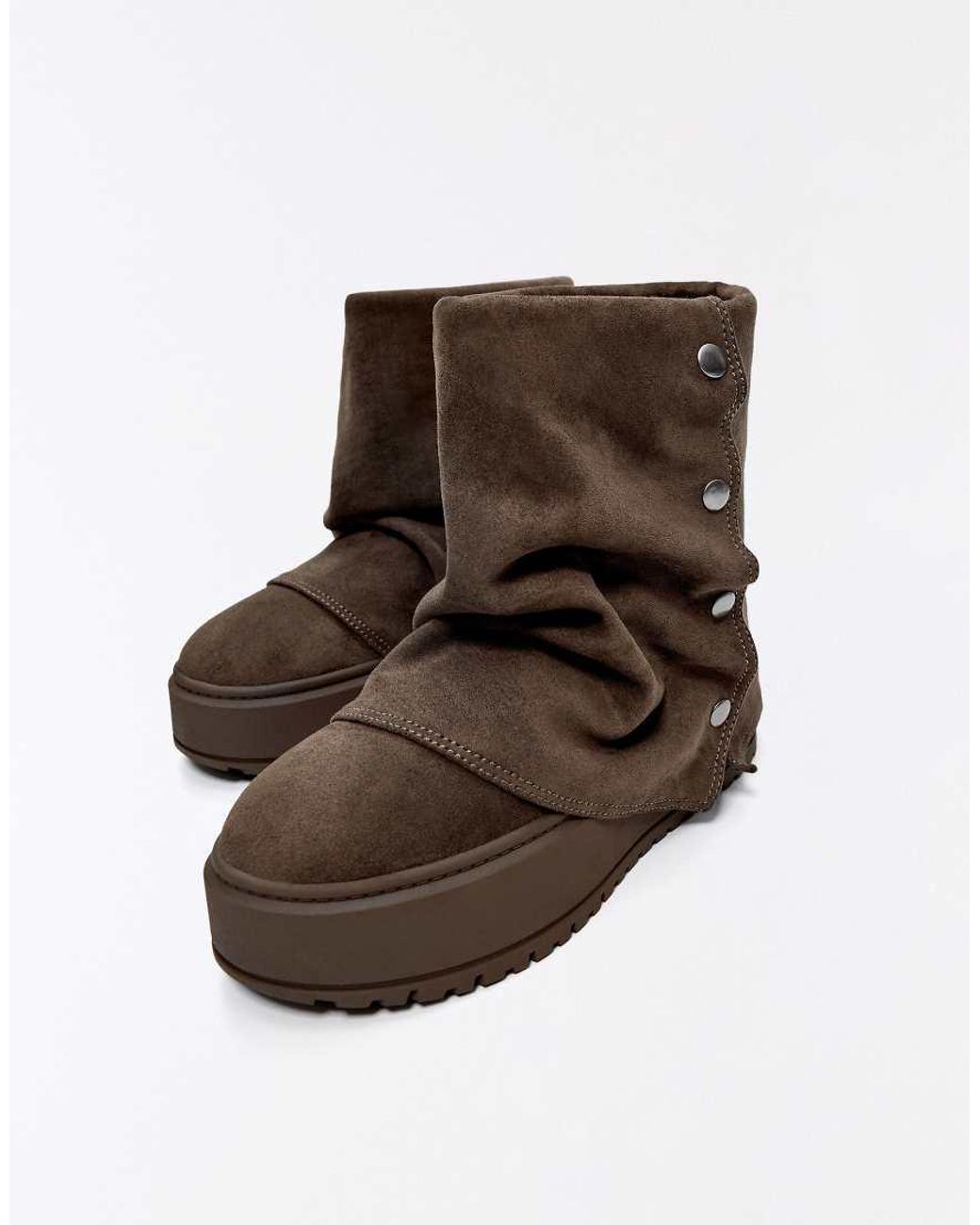Bershka Brown Fur-lined Trouser Ankle Boots