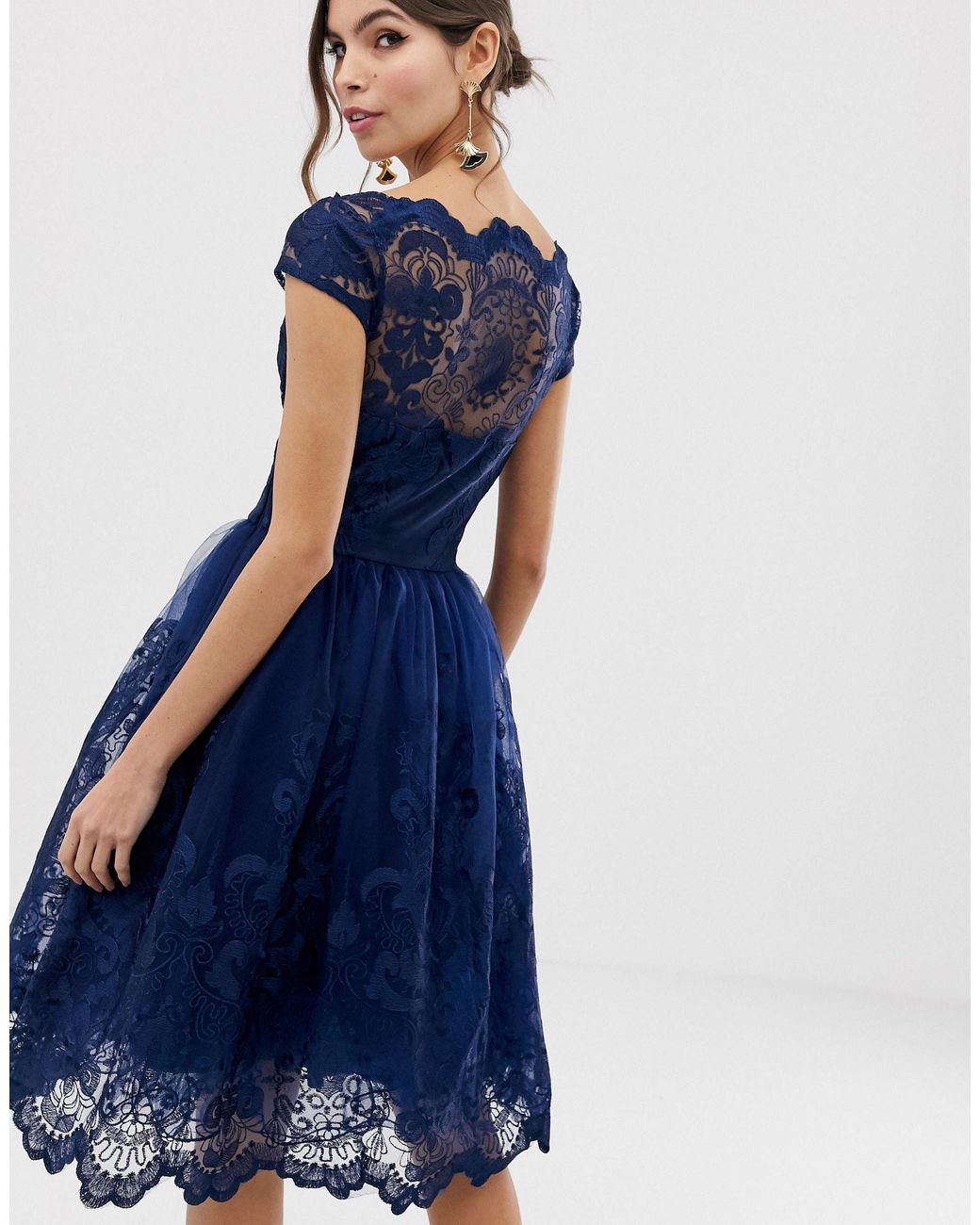 Chi Chi London Premium Lace Midi Dress With Cap Sleeve in Blue | Lyst
