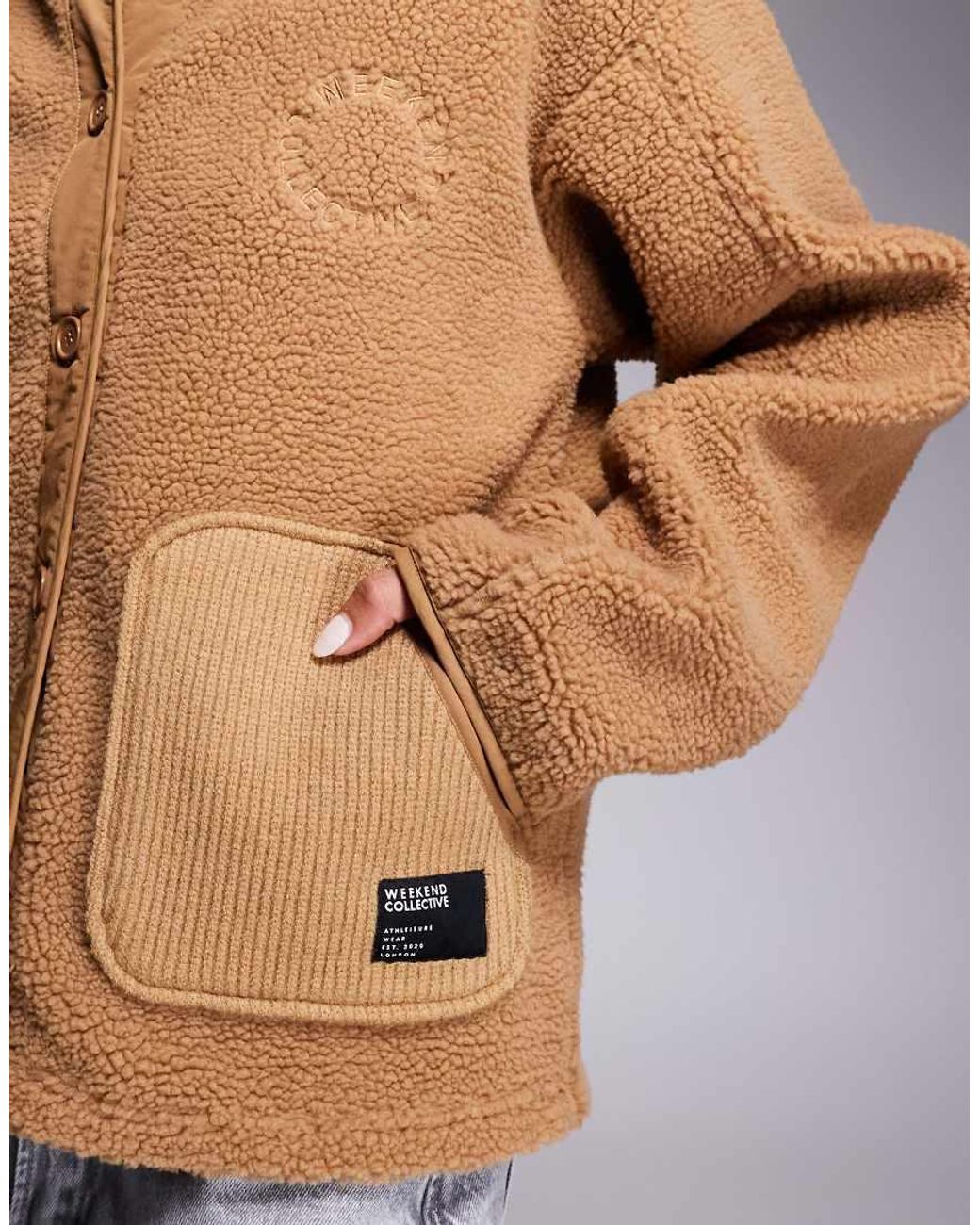 ASOS Gray Weekend Collective Knit Rib Mix Borg Hooded Jacket