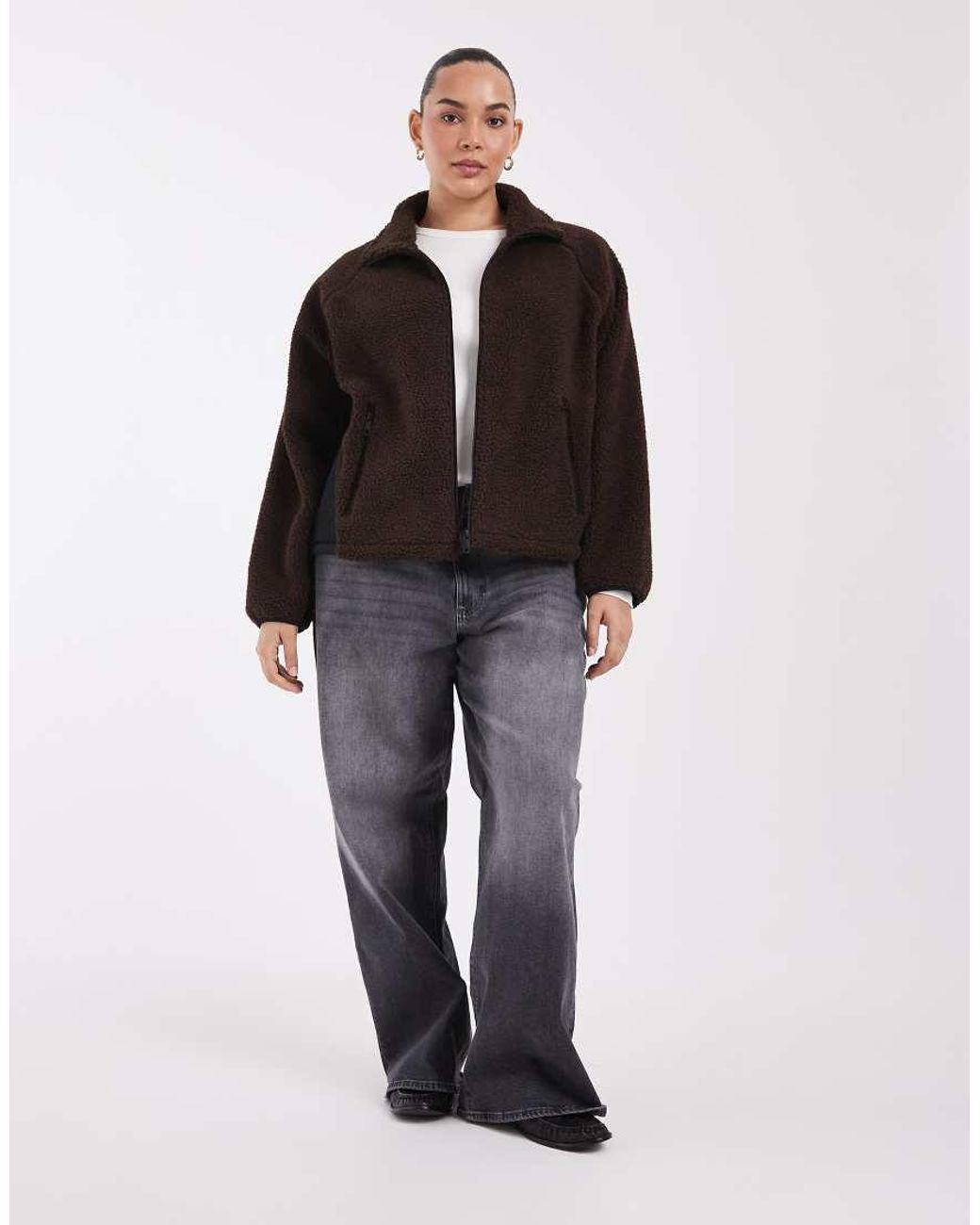 ASOS Brown Asos Design Curve Borg Zip Through