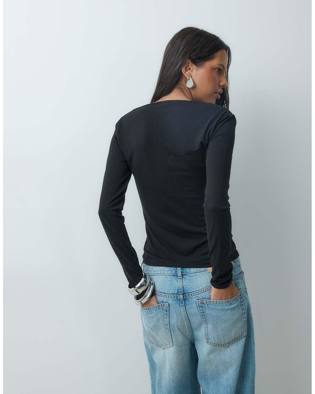 Mango Blue V Neck Long Sleeve T-Shirt
