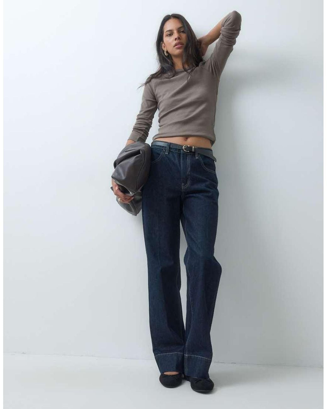 Jdy Gray O-neck Long Sleeve Top