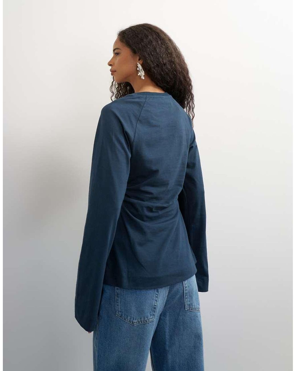TOPSHOP Blue Cinched Waist Long Sleeve Raglan T-shirt