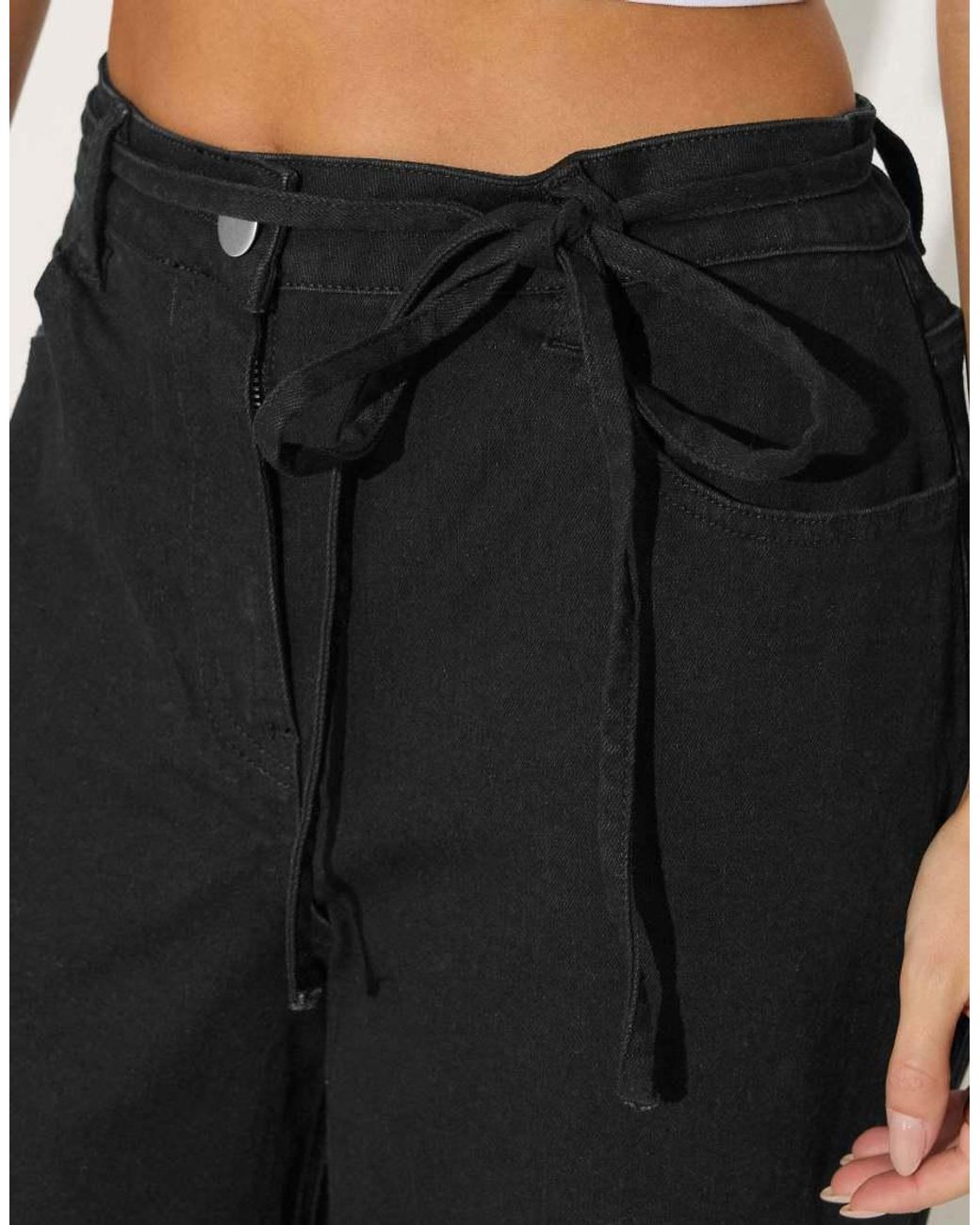 PixieGirl Black Petite Belt Tie Wide Leg Jeans