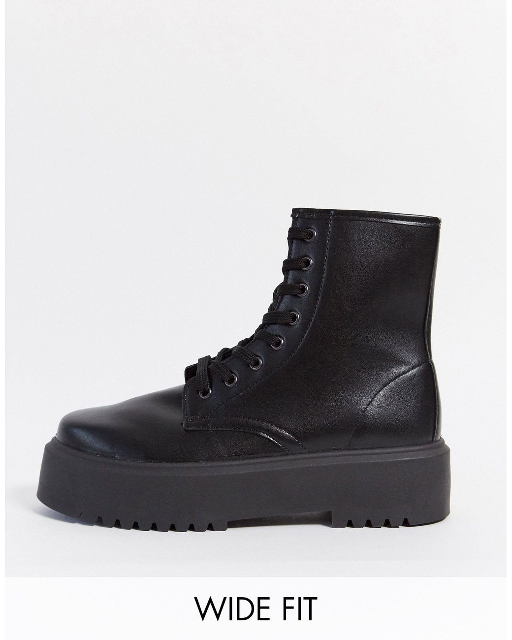 ASOS Wide Fit Attitude 2 Lace Up Chunky Boots in Black | Lyst