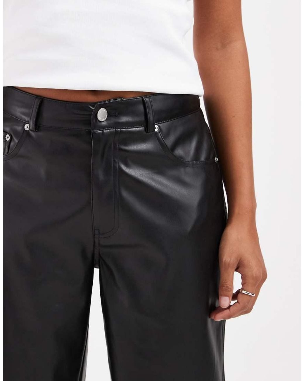Only Petite Black High Waist Faux Leather Trousers