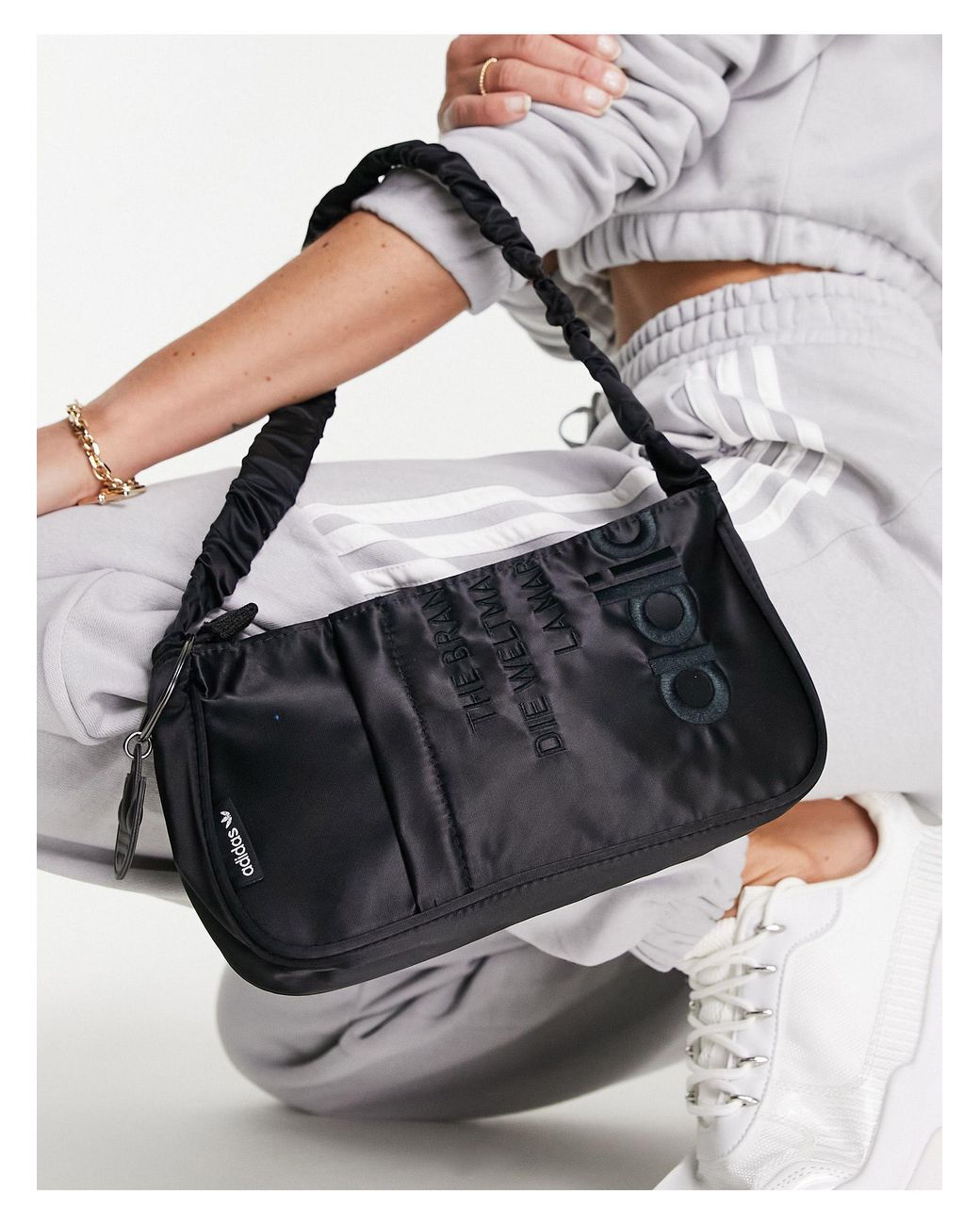 adidas Originals Large Logo Satin Shoulder Bag in Black