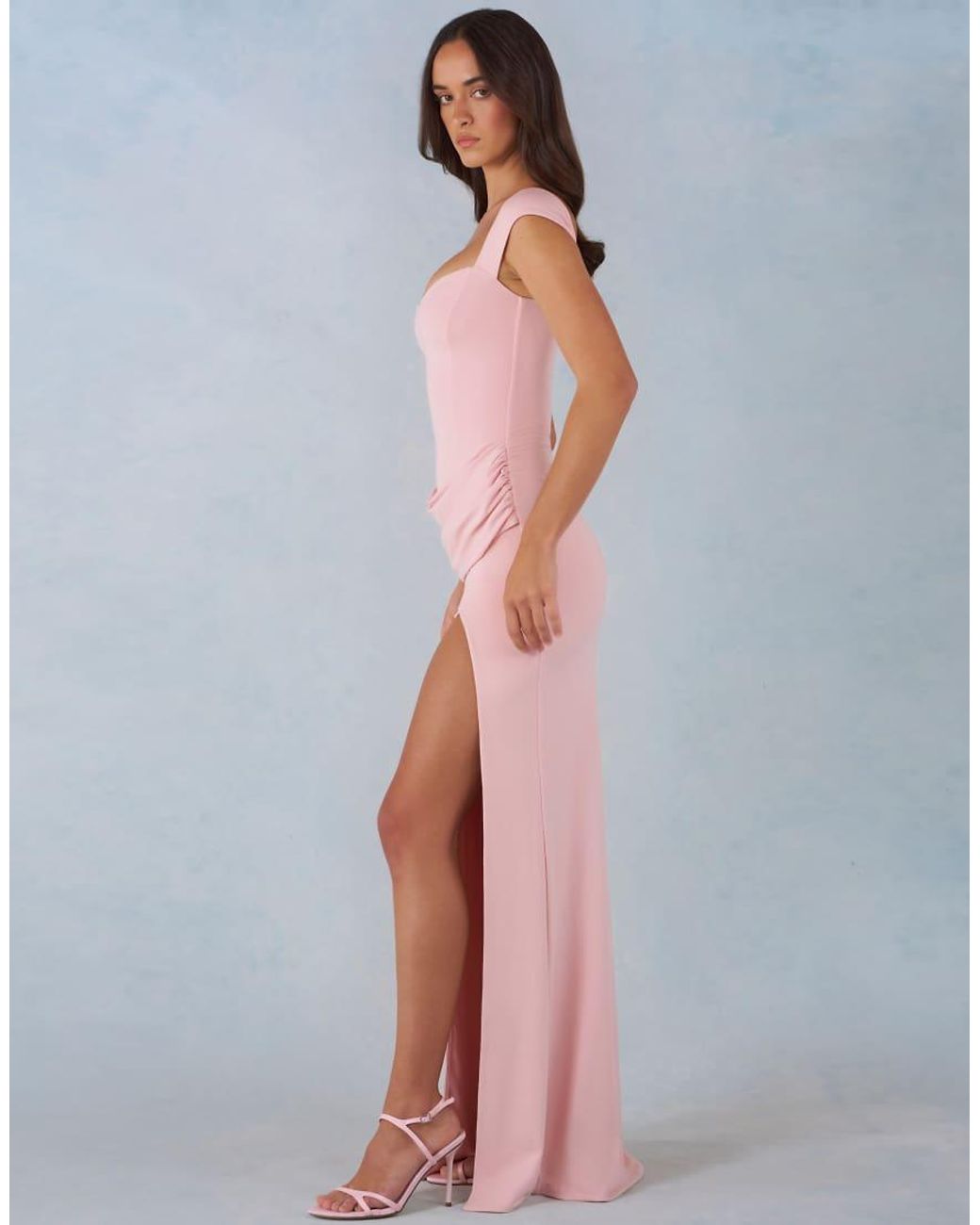 Oh Polly Pink Modal Sweetheart Cap Sleeve Draped Detail Maxi Dress