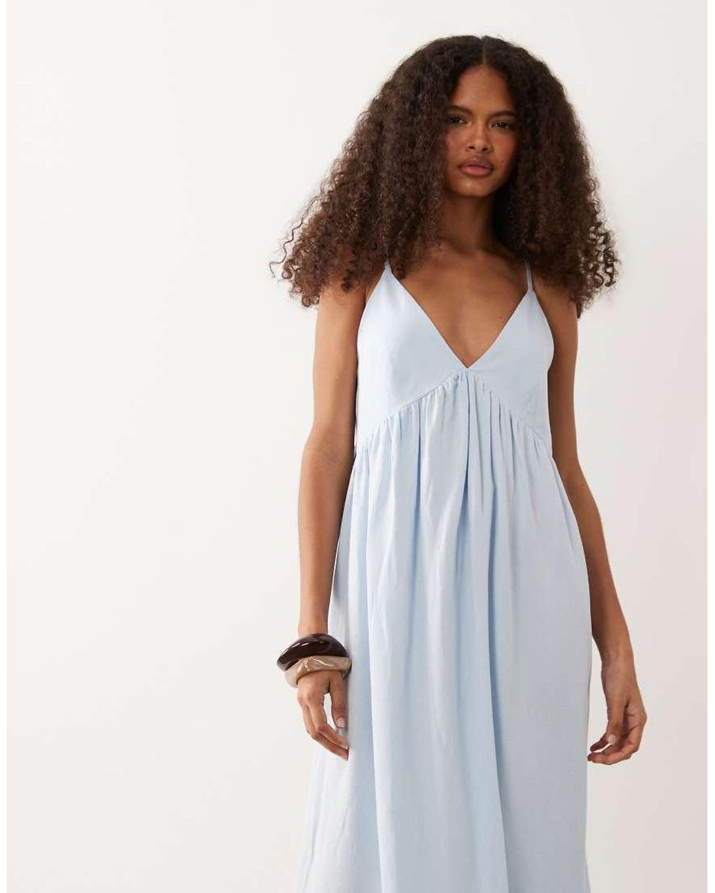 ASOS White Linen Blend Deep V Maxi Sundress