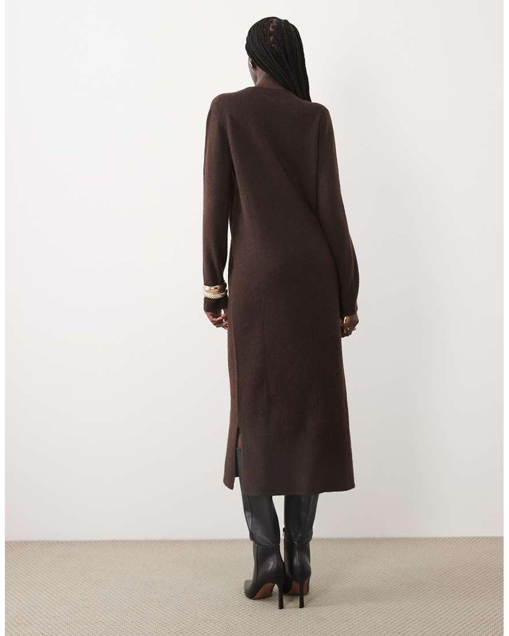 Vila Brown V-neck Knitted Maxi Dress