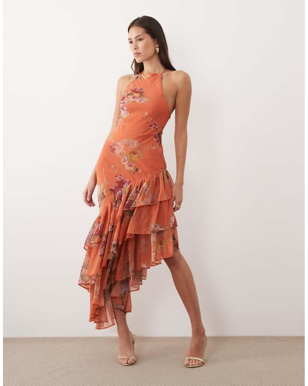 ASOS Orange Cami Ruffle Hem Maxi Dress