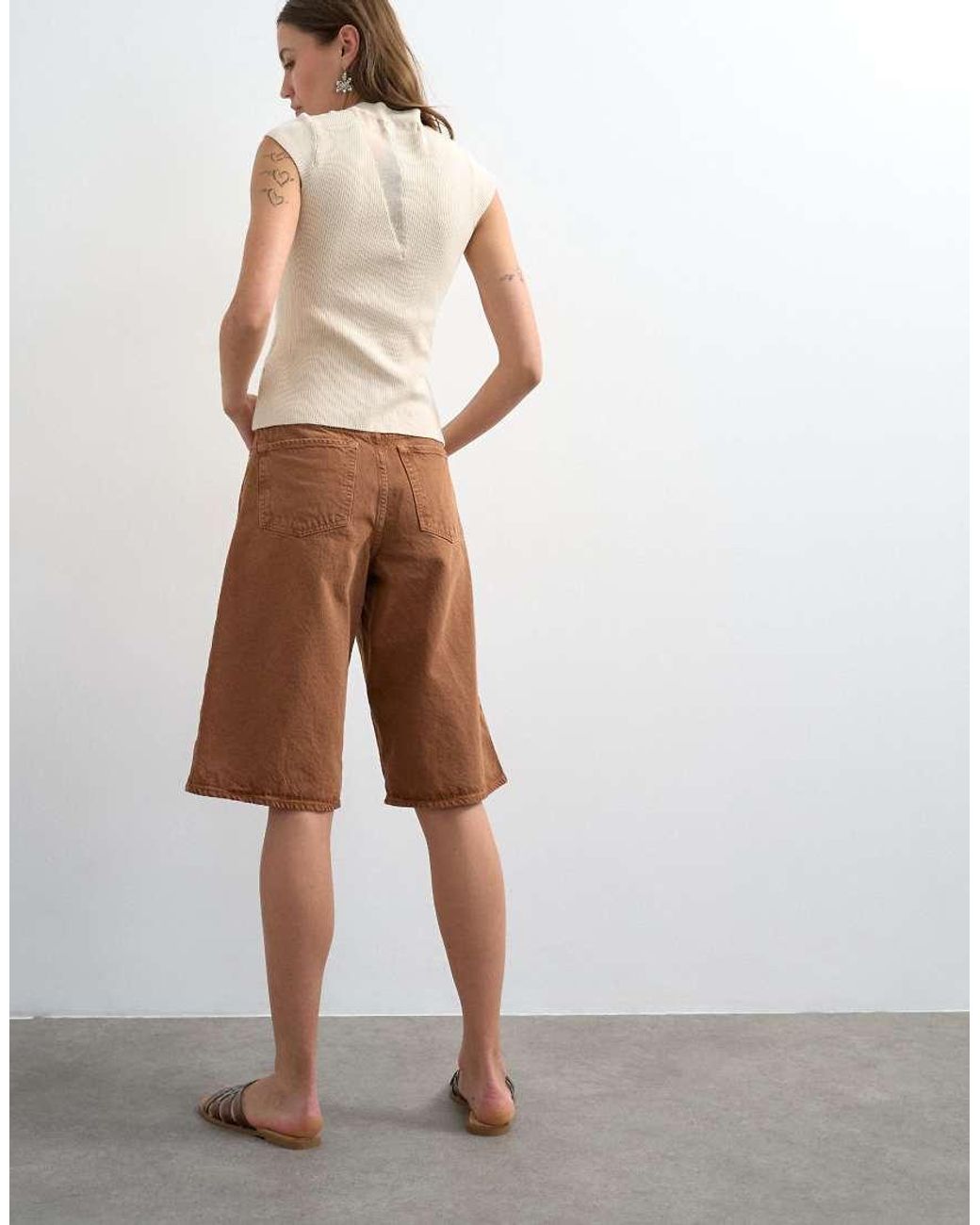 TOPSHOP White Denim Bermuda Shorts