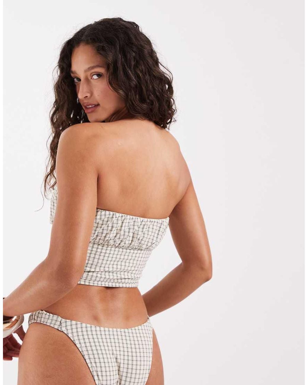 ASOS White Piper Paper-touch Ruched Front Bandeau Tankini Top