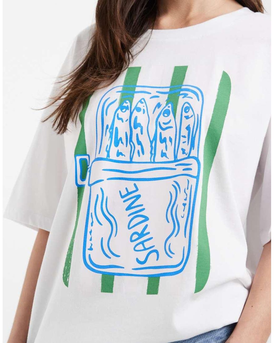 ONLY Blue Oversize T-shirt With Sardines Print
