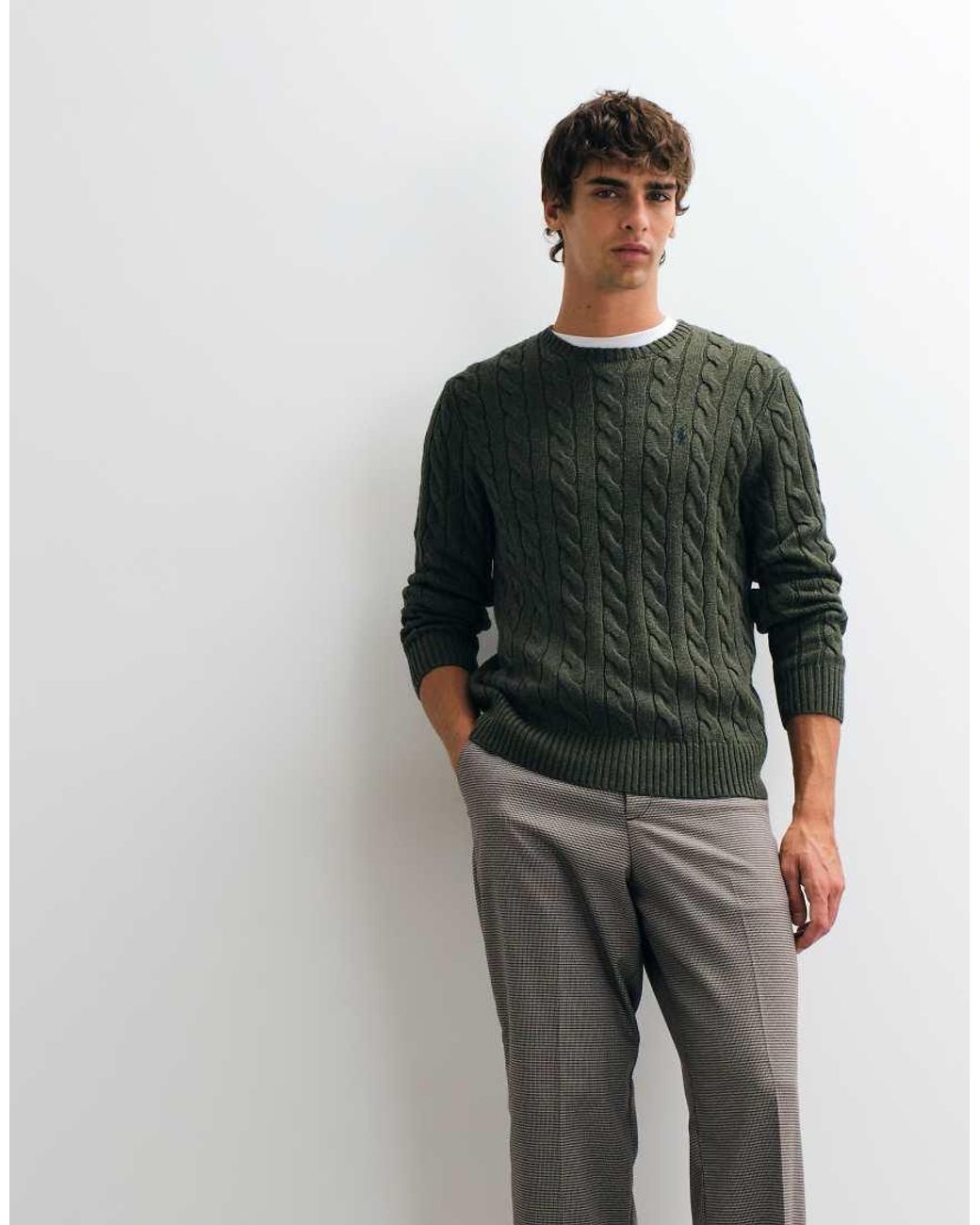 Polo Ralph Lauren Gray Icon Logo Cotton Cable Sweatshirt for men