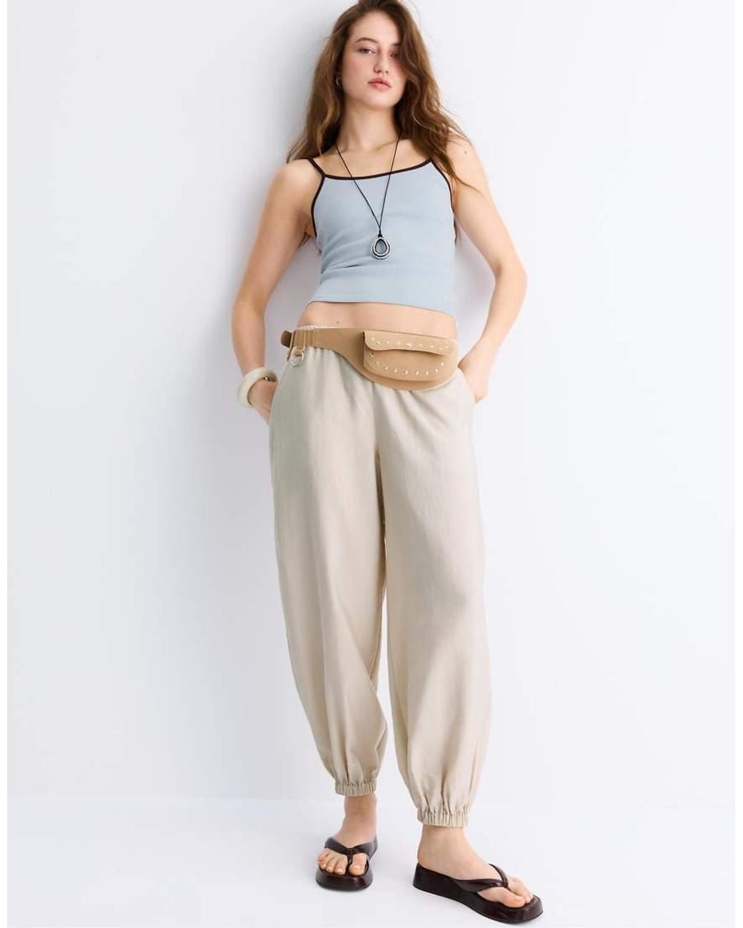 Stradivarius Blue B07 Ribbed Strap Top