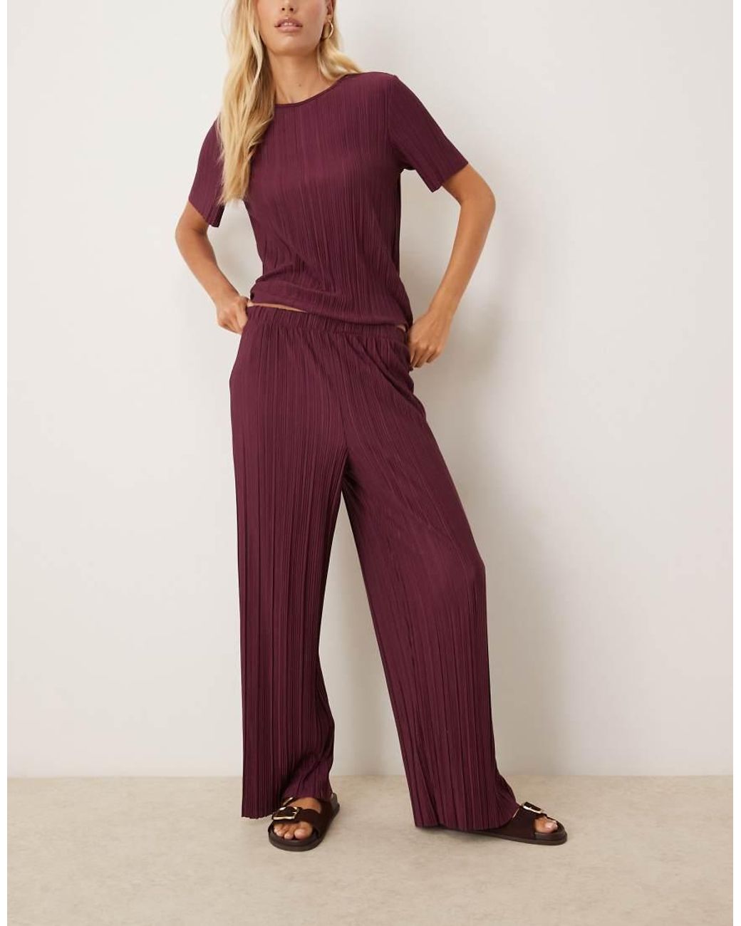 Vila Red Wide Leg Plisse Trouser Co-Ord