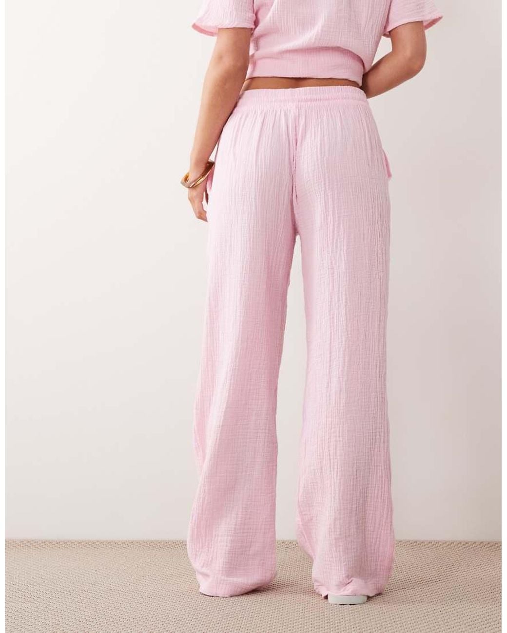 JDY Petite Pink Wide Leg Cheesecloth Trousers Co-ord
