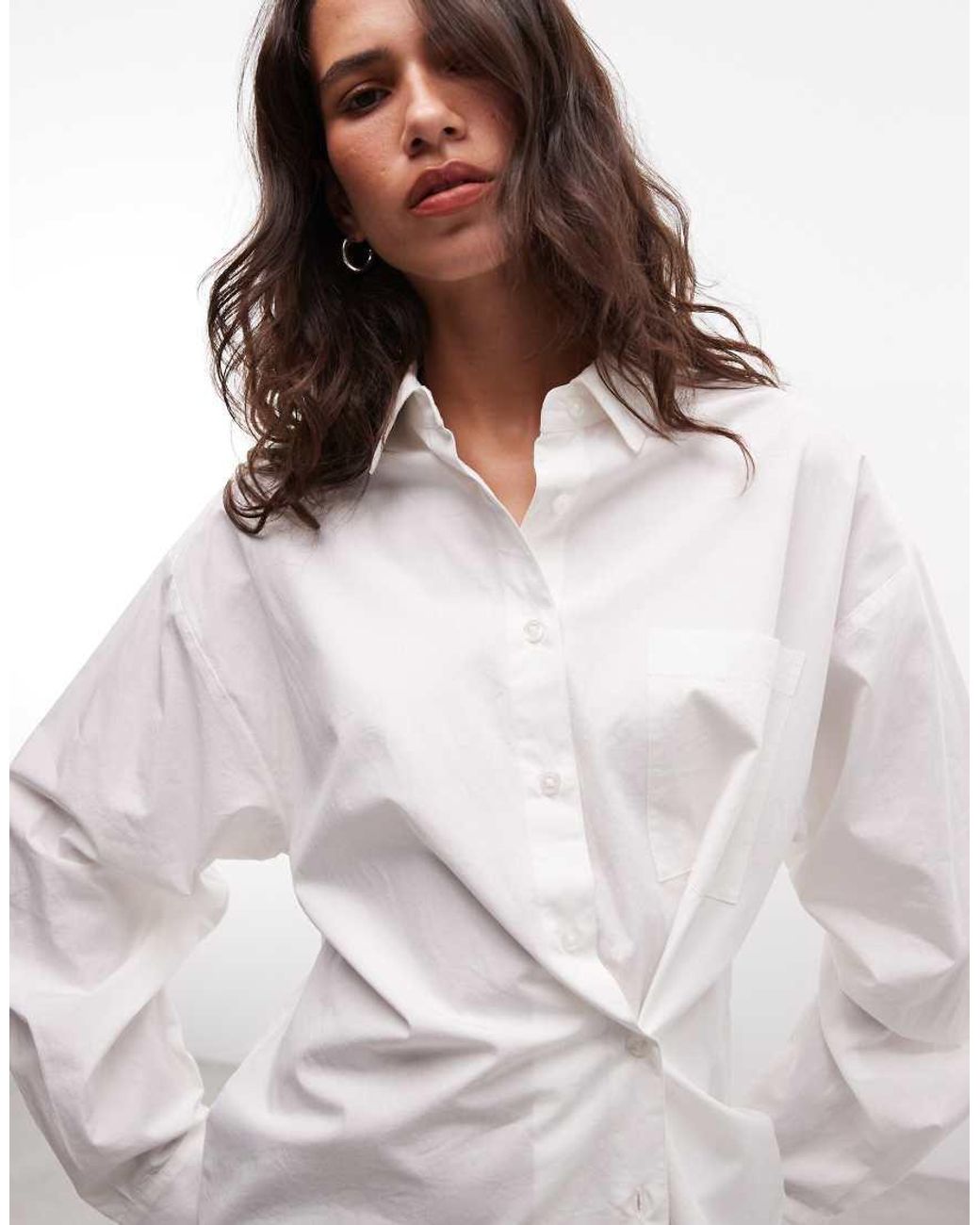 Collusion White Asymmetric Oversized Shirt With Placement Button
