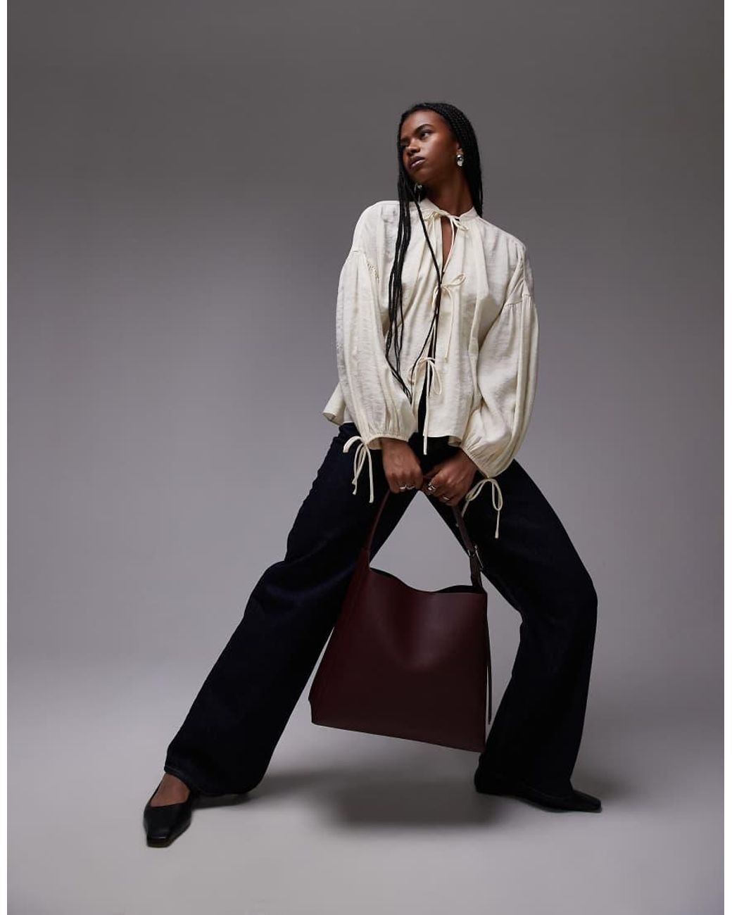 TOPSHOP Tie Front Top in Grey | Lyst UK