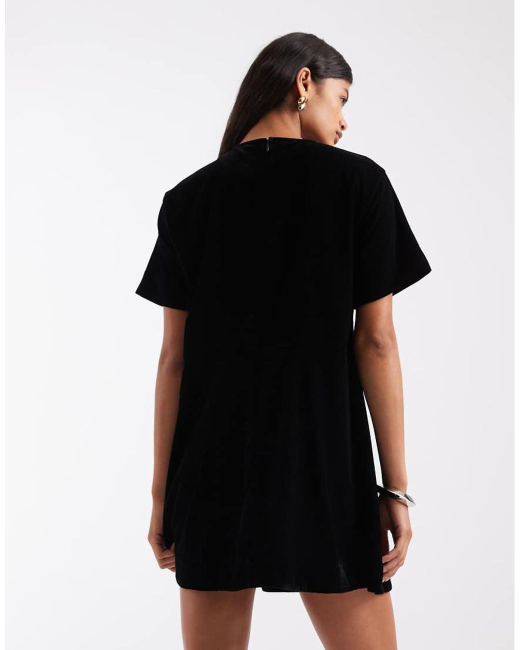 ASOS Black Mini Velvet T Shirt Dress