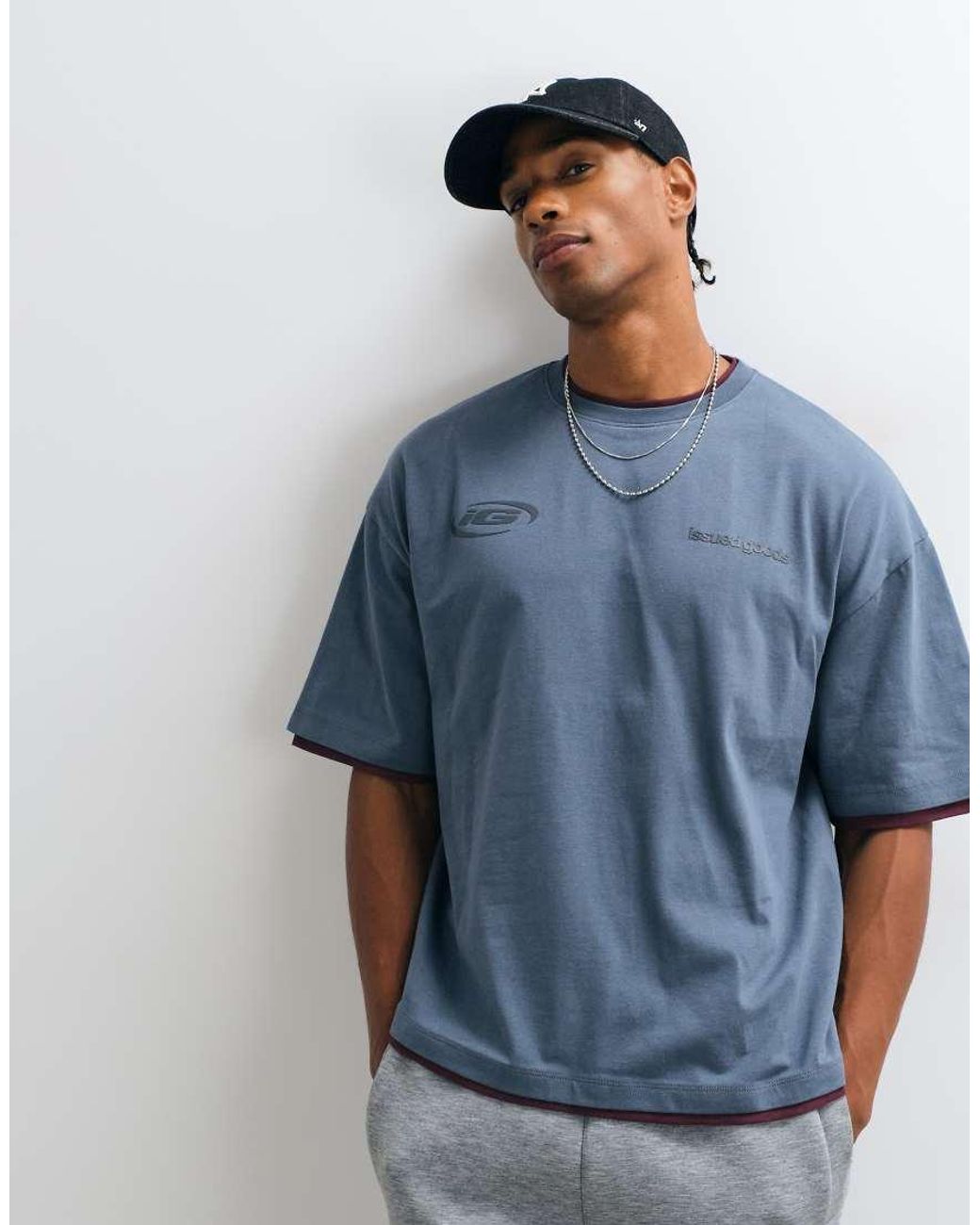 ASOS Blue Oversized Boxy Double Layer T Shirt With High Build Graphic for men