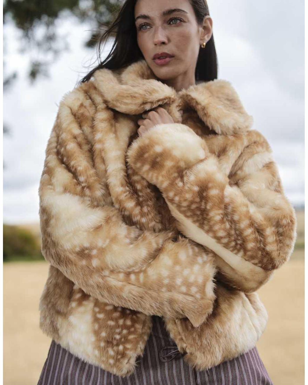 Daisy Street Metallic Faux Fur Boxy Coat