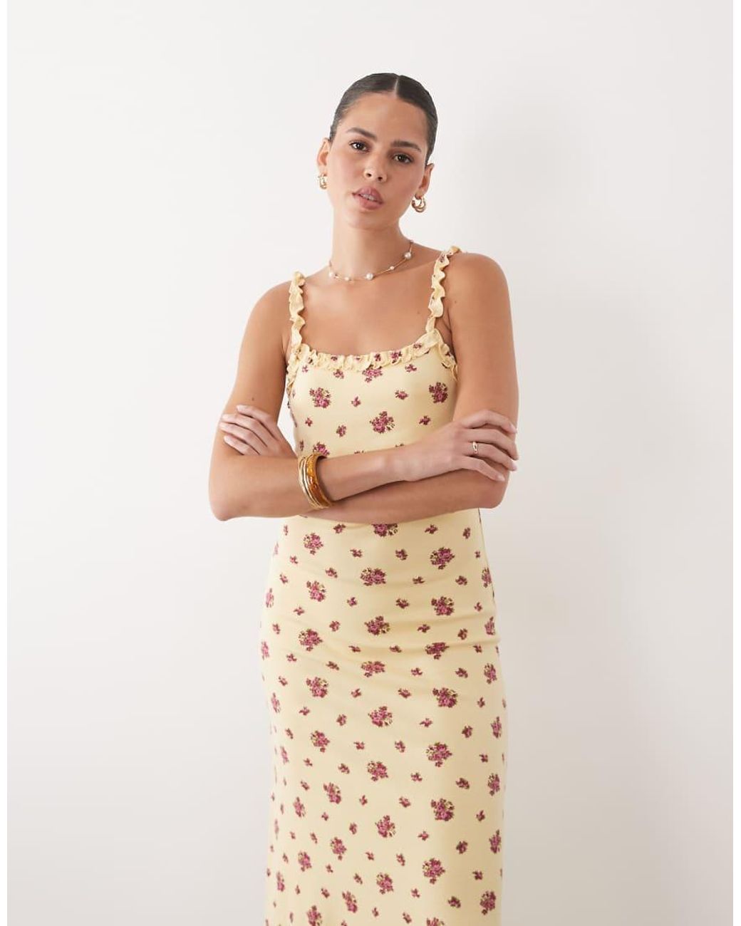 Miss Selfridge Natural Ditsy Floral Printed Cami Rib Maxi Dress